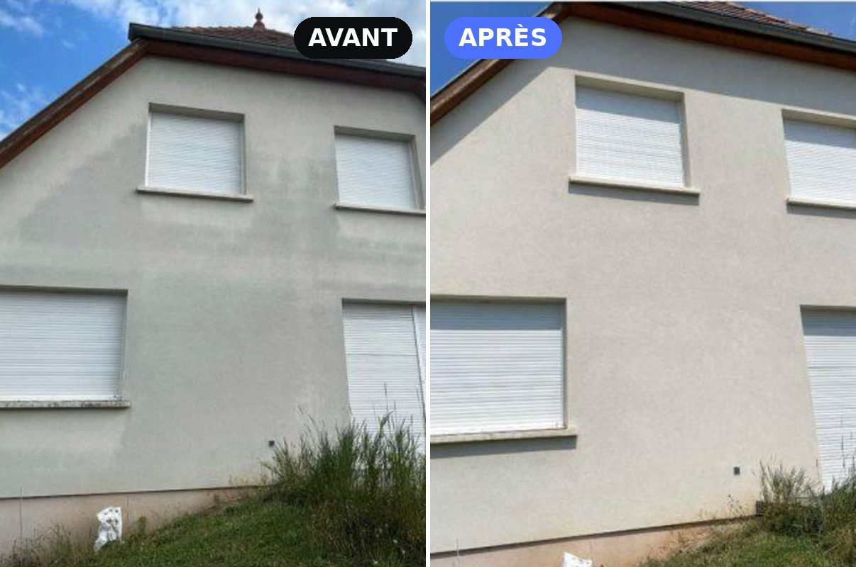 Avant et après le ravalement d'un crépi grisé