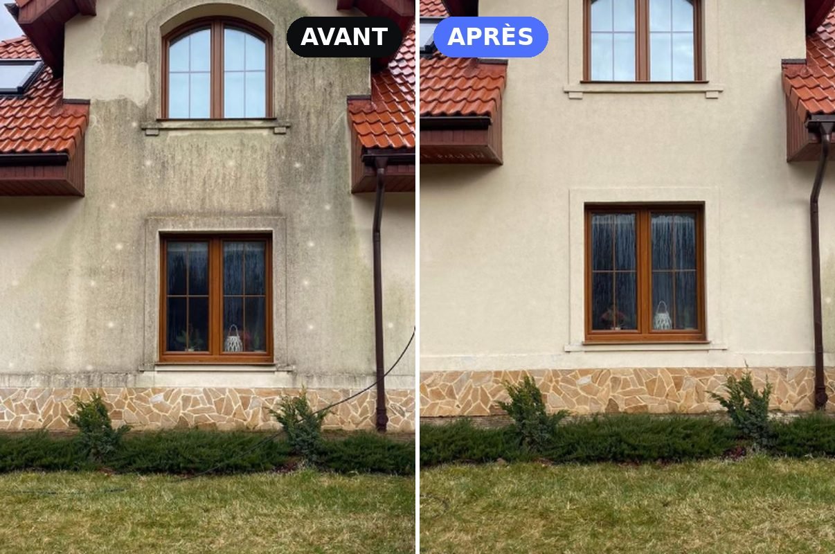 Avant et après la rénovation d'une façade à fenêtre cintrée