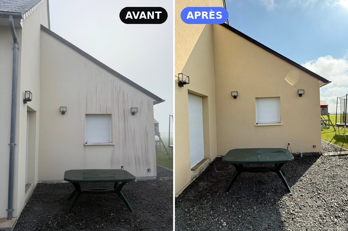 Avant et après le nettoyage d'une façade verdie
