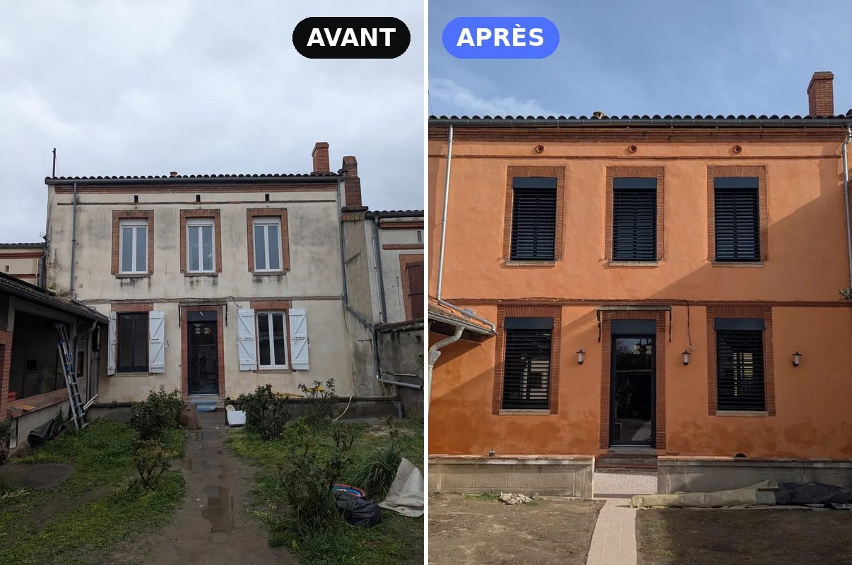 Avant et après la remise en couleur d'une maison de ville
