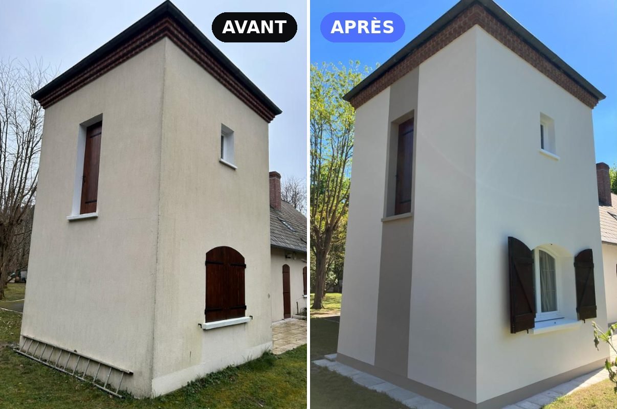 Avant et après le ravalement d'une maison à étage