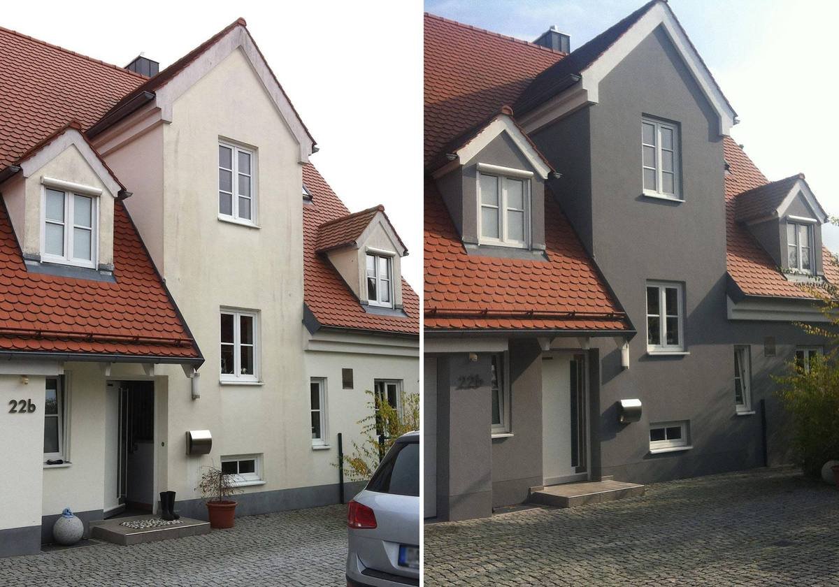 Avant et après la mise en peinture d'une maison en gris foncé