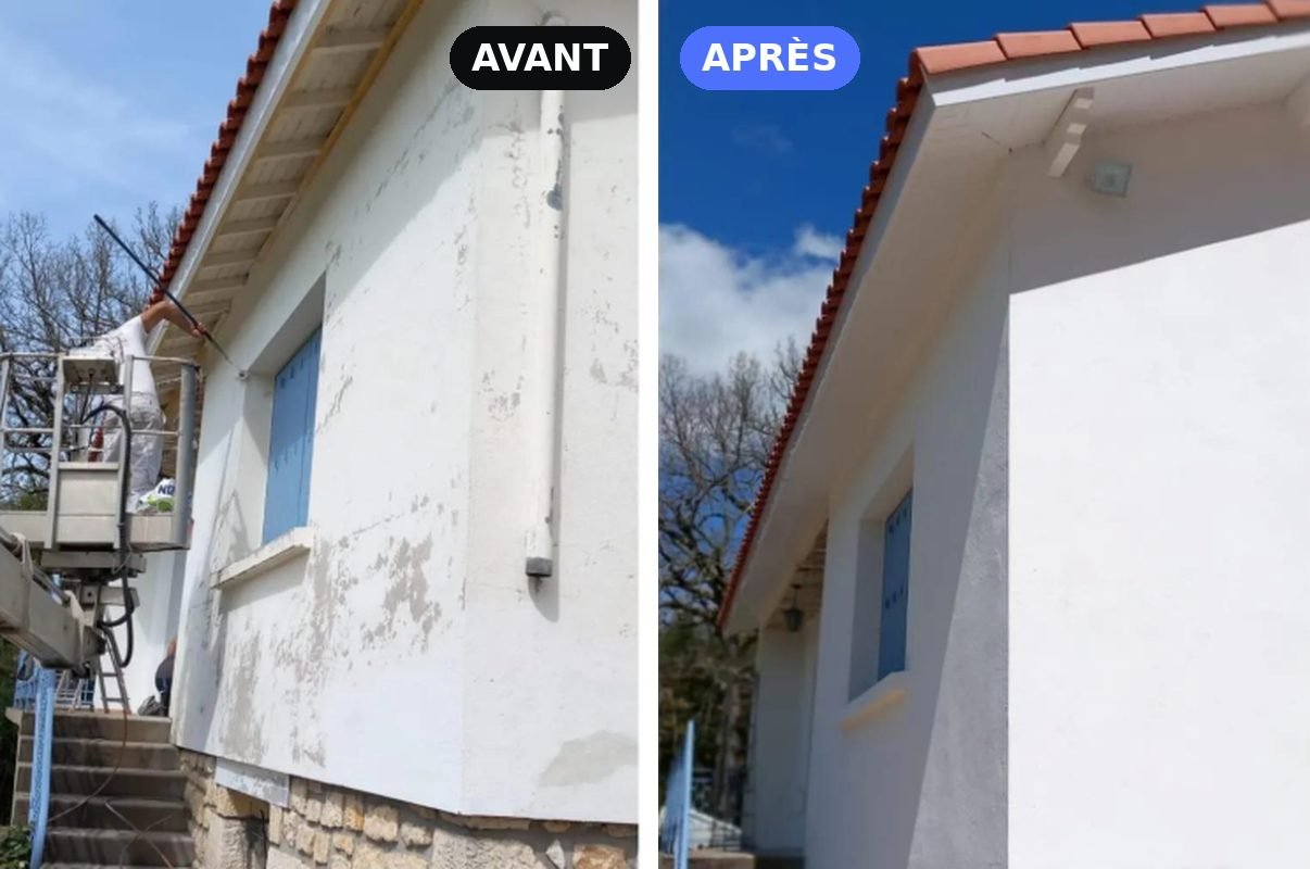 Avant et après le ravalement d'une maison sur soubassement en pierre