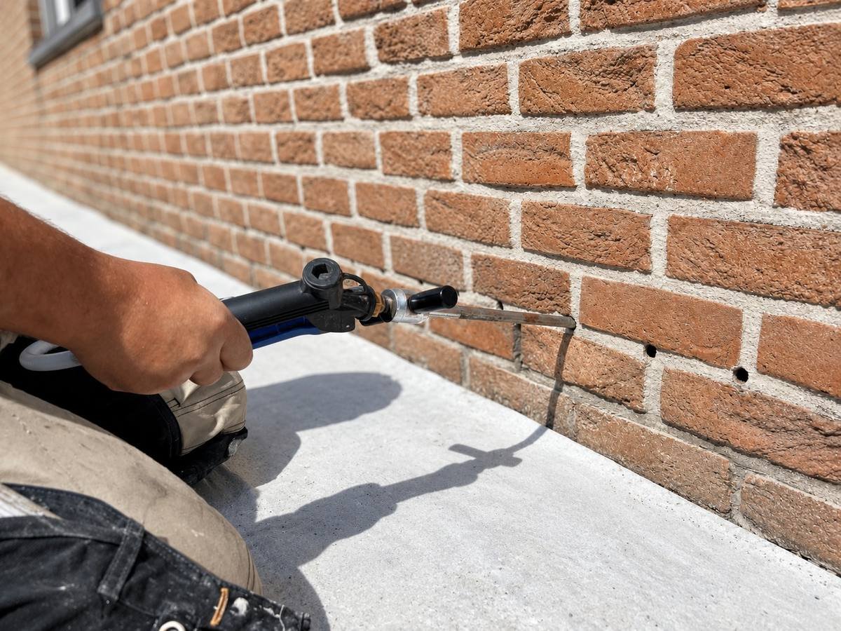 Forage d'un mur en brique avant injection