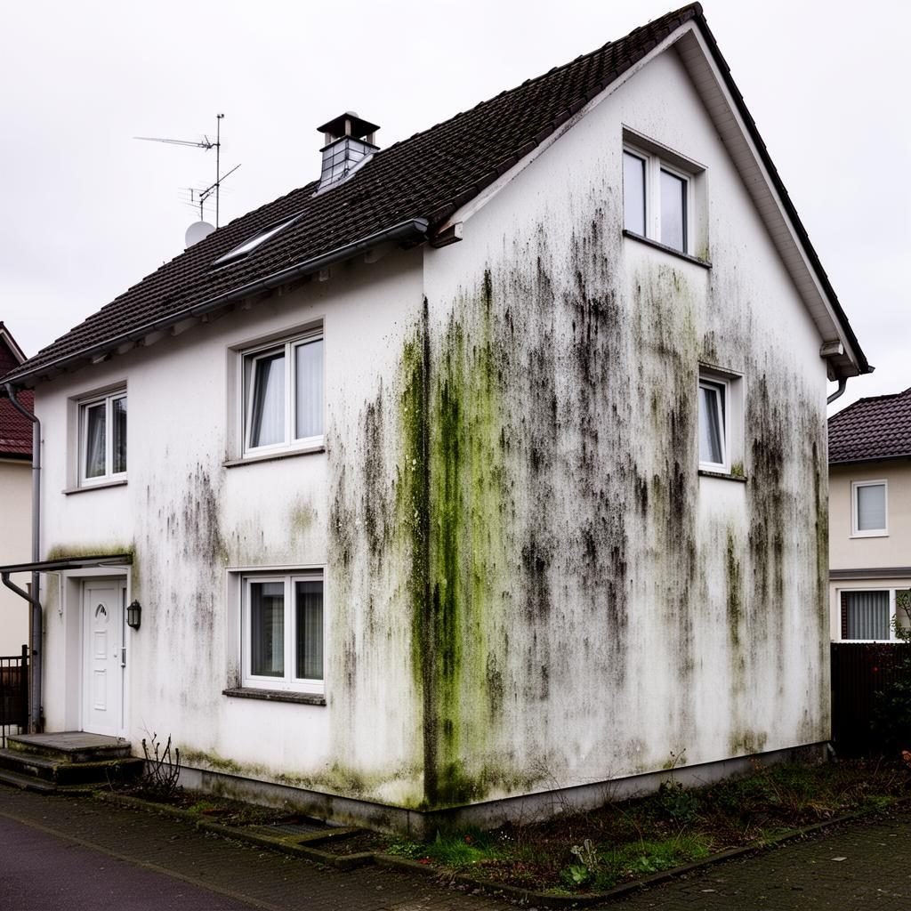Maison verdie par les mousses et les algues