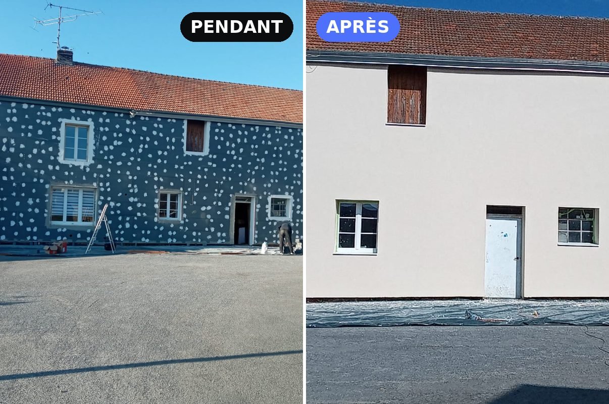 Pendant et après l'isolation par l'extérieur d'une longère