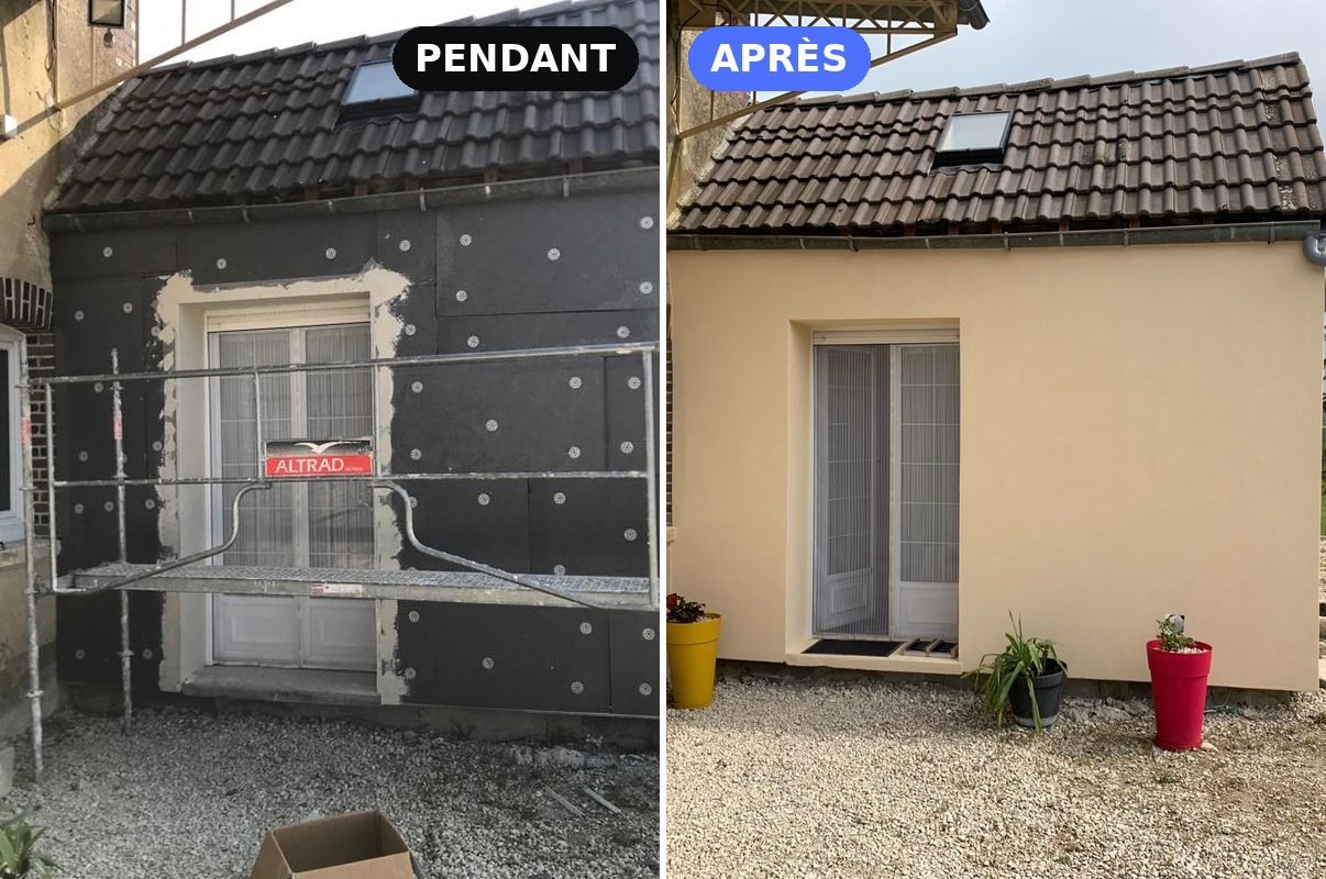 Pendant et après l'isolation par l'extérieur d'une maison