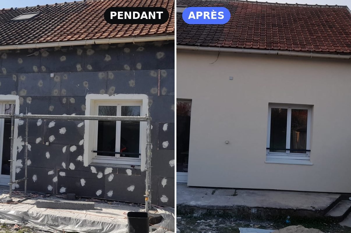 Pendant et après l'isolation d'une maison de plain-pied